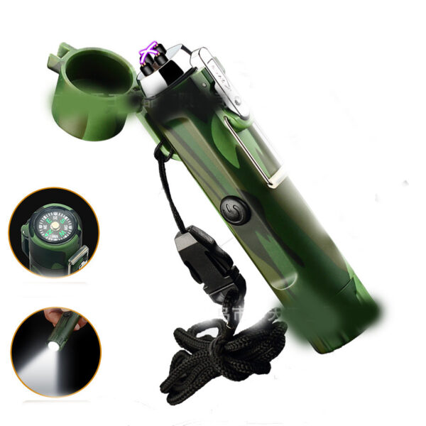 TrailSpark™ Compact Rechargeable Headlamp & Lighter — Compass-Head, Waterproof Tube
