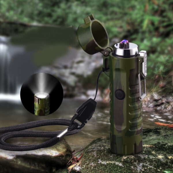 TrailSpark™ Compact Rechargeable Headlamp & Lighter — Compass-Head, Waterproof Tube