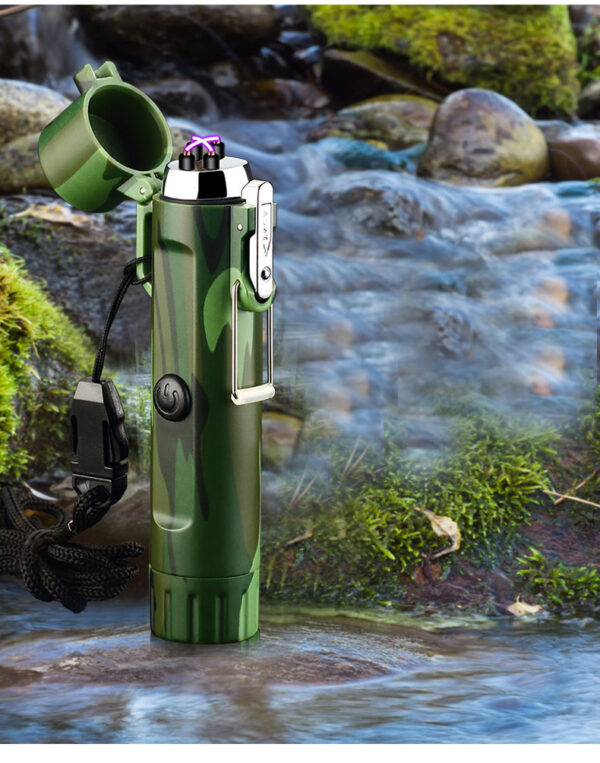 TrailSpark™ Compact Rechargeable Headlamp & Lighter — Compass-Head, Waterproof Tube