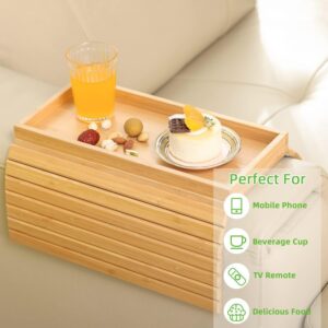 SofaFlex™ Bamboo Armrest Tray — Foldable Couchside Snack & Drink Holder (Natural Wood)
