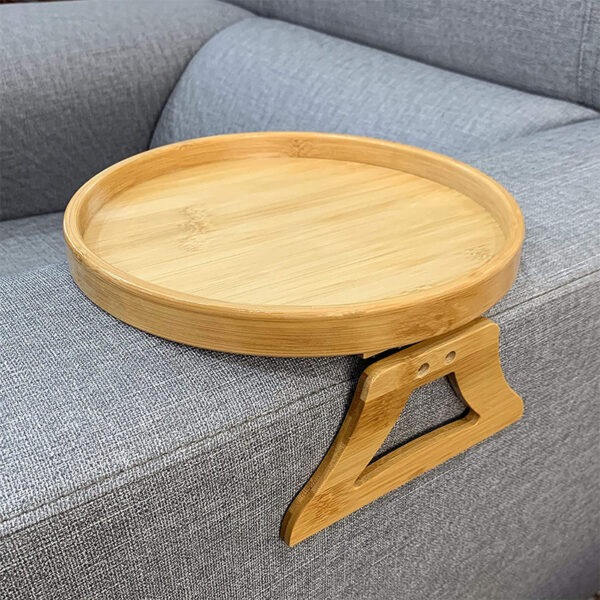 LunaRest™ Foldable Round Bamboo Sofa Tray with Legs — Couchside Mini Table