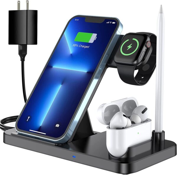 4-in-1 Wireless Charging Station with QC3.0 Fast Charge (Black/White)