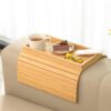 SofaFlex™ Bamboo Armrest Tray — Foldable Couchside Snack & Drink Holder (Natural Wood)