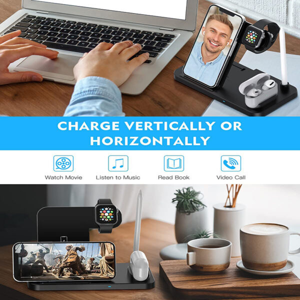 4-in-1 Wireless Charging Station with QC3.0 Fast Charge (Black/White)