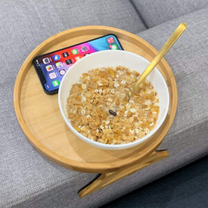 LunaRest™ Foldable Round Bamboo Sofa Tray with Legs — Couchside Mini Table