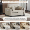 2 Seater Sofa Bed With Cup Holders, Pull Out Sleeper Sofa Convertible Fabric Sofa Chair Foldable Bed Settee For Living Room Apartment Mall Space, Beige